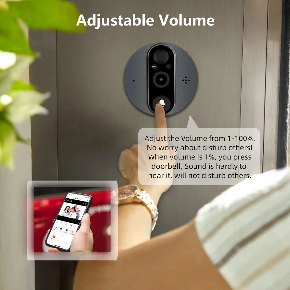 GuardCam 3MP Smart WiFi Doorbell – 5000mAh Battery, PIR Motion, Night Vision